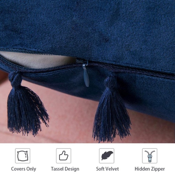 Luxe Home | Navy Velvet Tassel Trim Pillow Covers - Picture 2 of 5